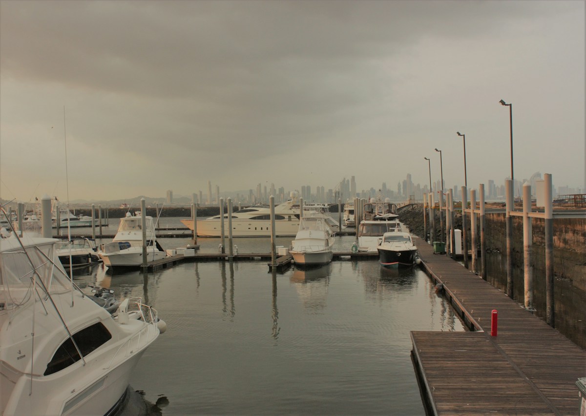 Marina at the Panama Canal with boats docked